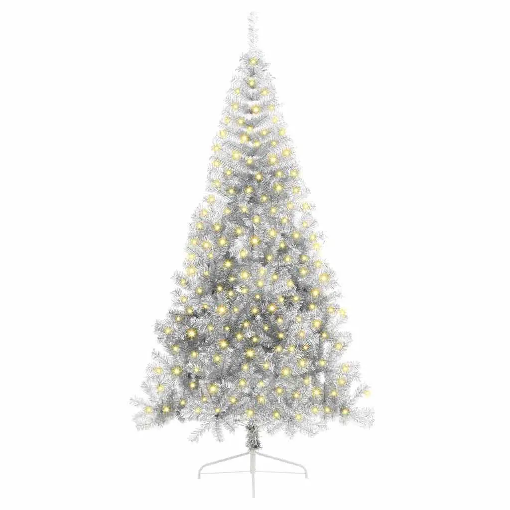 Artificial Pre-lit Christmas Tree Indoor Outdoor 210cm Cone Shape Silver Warm LED Lights