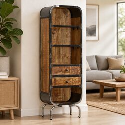 Solid Wood Highboard Storage Cabinet 2 Drawers 4 Shelves Display Unit