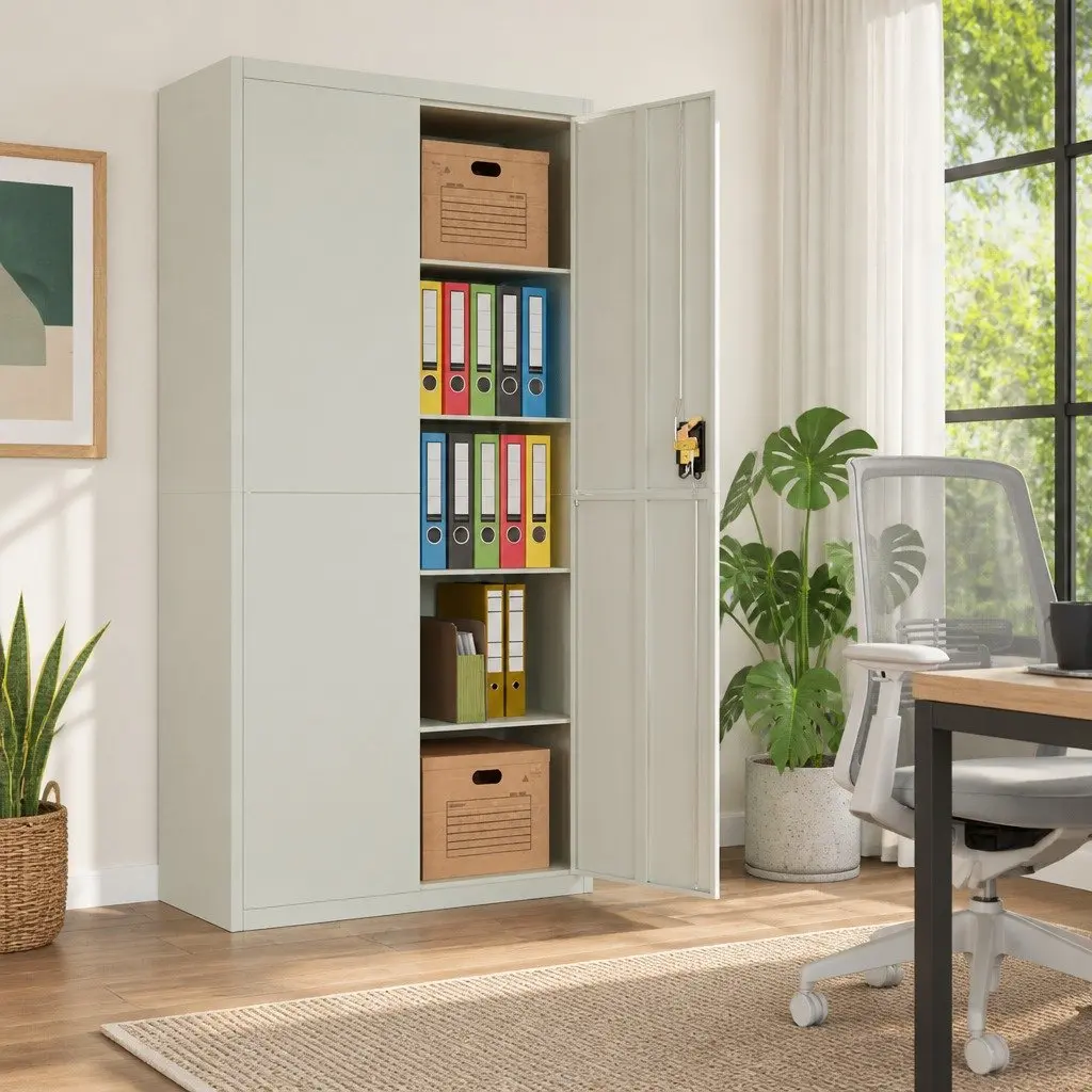 Grey Steel File Cabinet with 4 Shelves