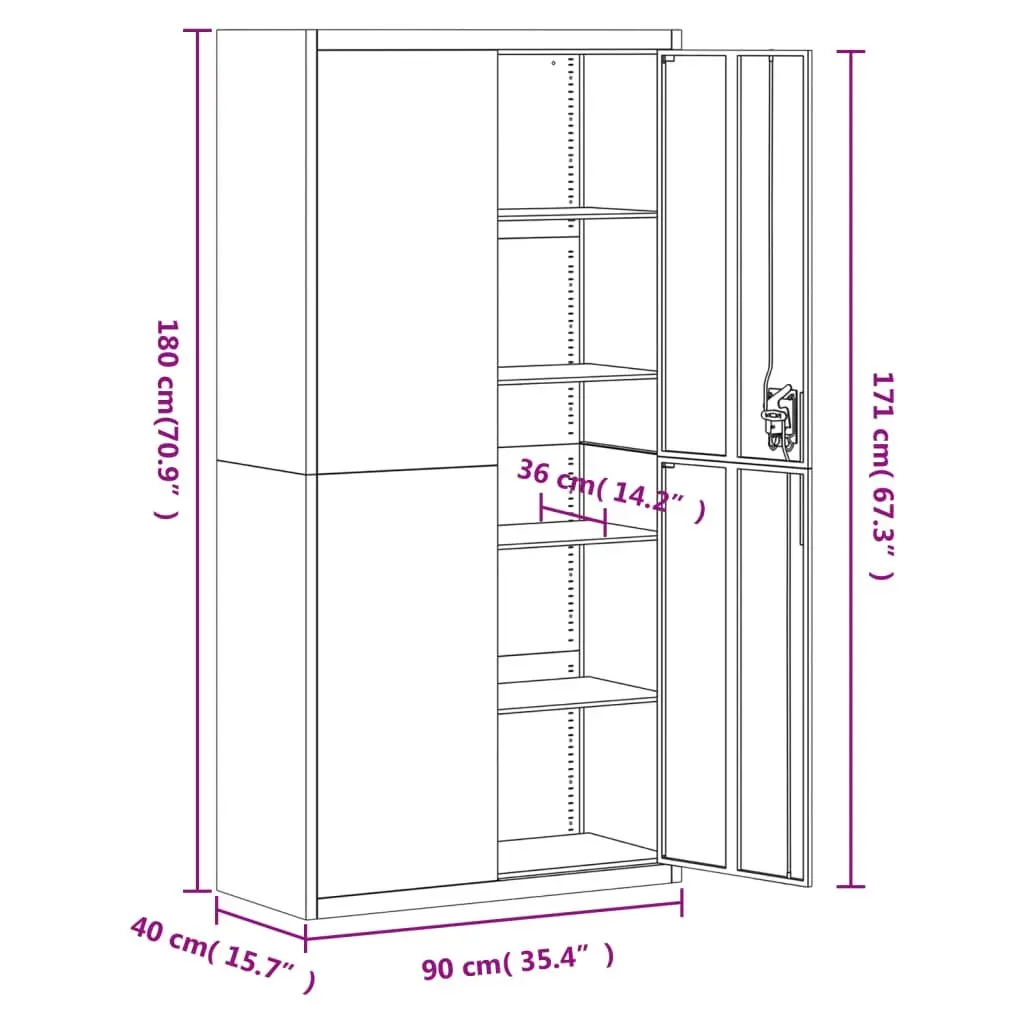 File Cabinet Grey Steel Office Storage Cupboard 90 x 40 x 180 cm