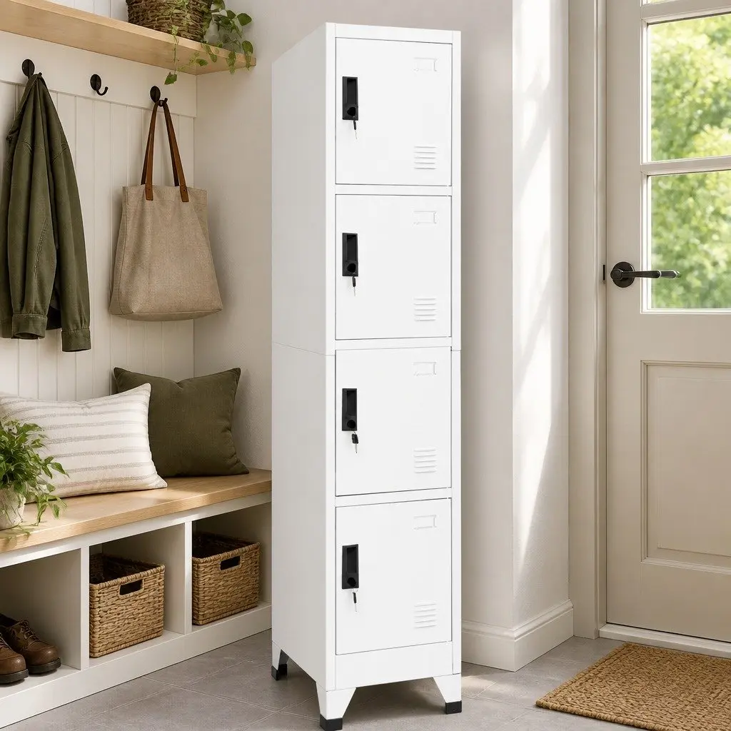 Steel Locker Cabinet White Office School 38W x 45D x 180H cm