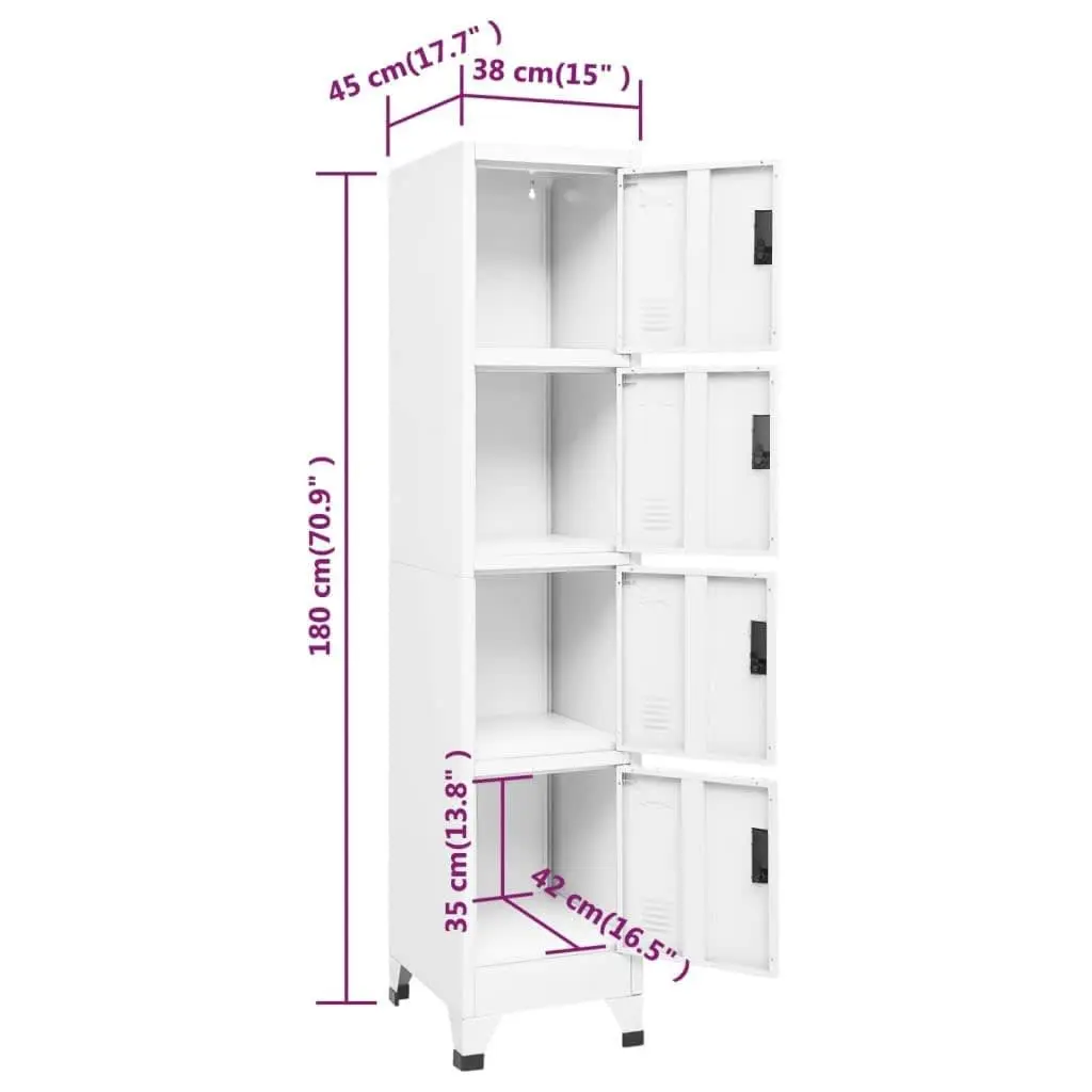 Steel Locker Cabinet White Office School 38W x 45D x 180H cm
