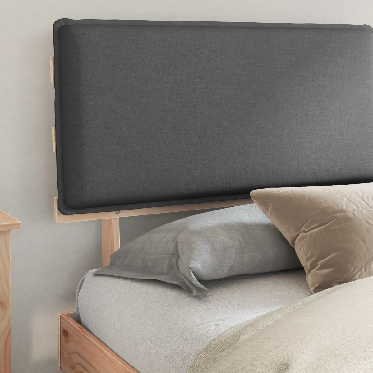 Wooden Bed Frame for Bedroom with Upholstered Headboard Grey 180 x 200 cm
