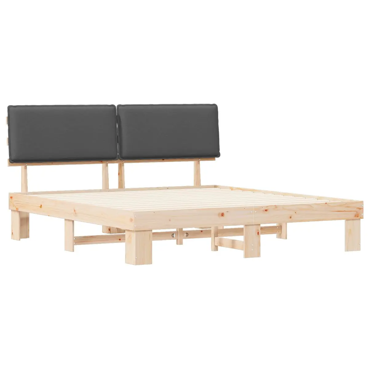 Wooden Bed Frame for Bedroom with Upholstered Headboard Grey 180 x 200 cm