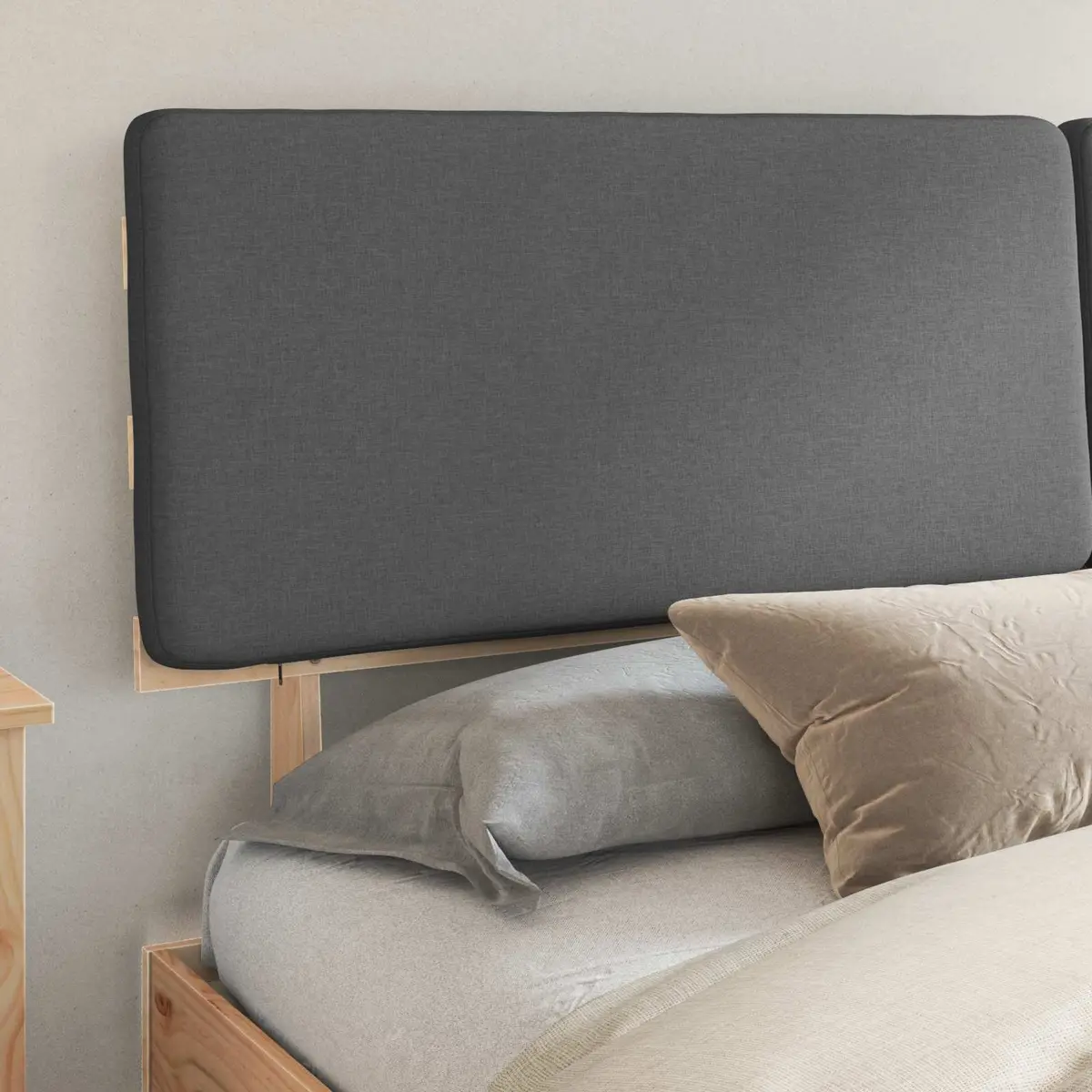 Grey Bed Frame with Upholstered Headboard 180x200cm Platform Slatted Base