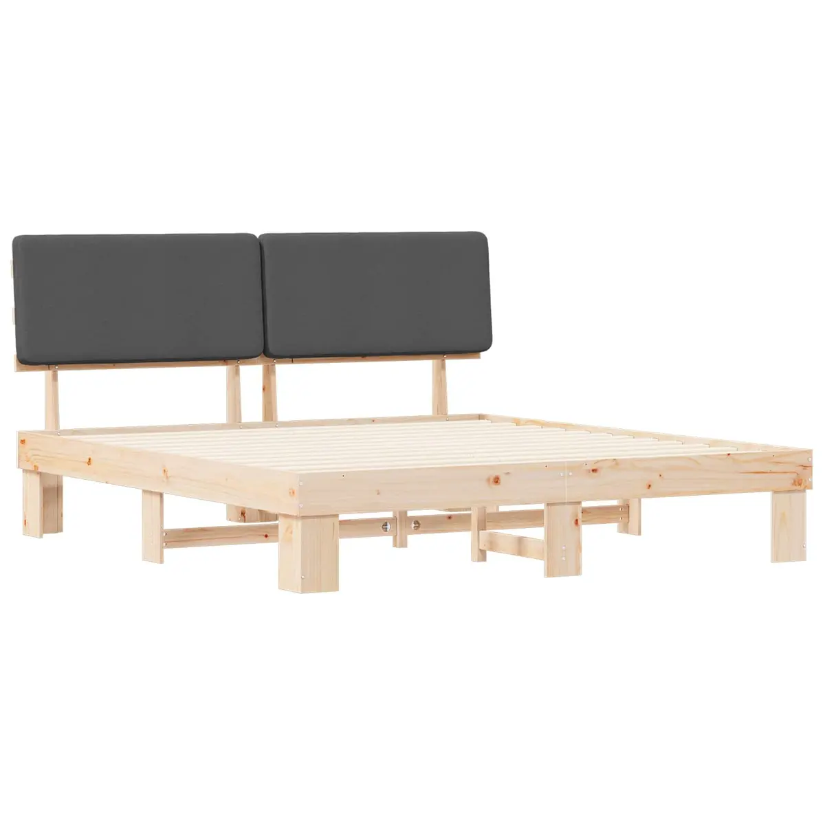Grey Bed Frame with Upholstered Headboard 180x200cm Platform Slatted Base