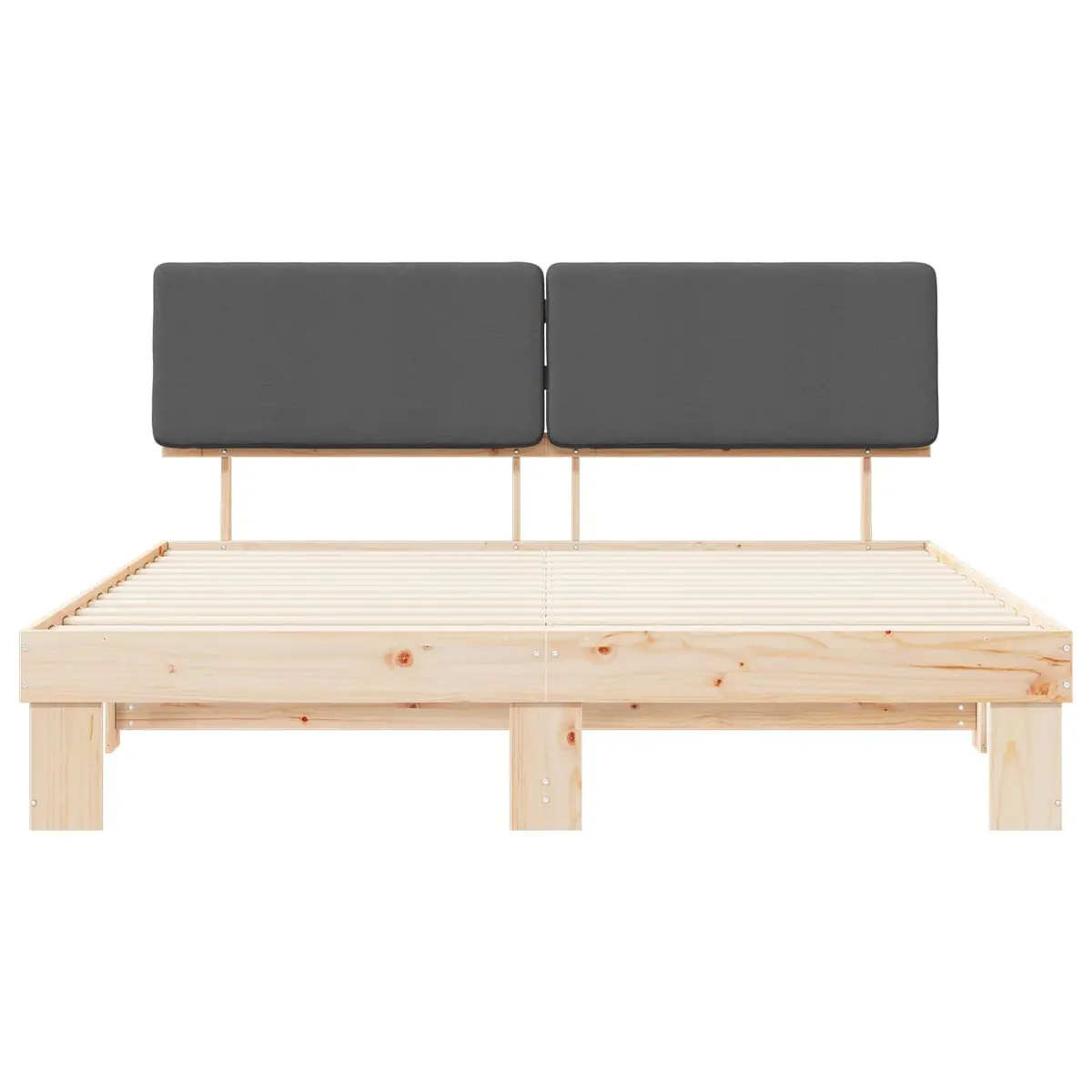 Grey Bed Frame with Upholstered Headboard 180x200cm Platform Slatted Base