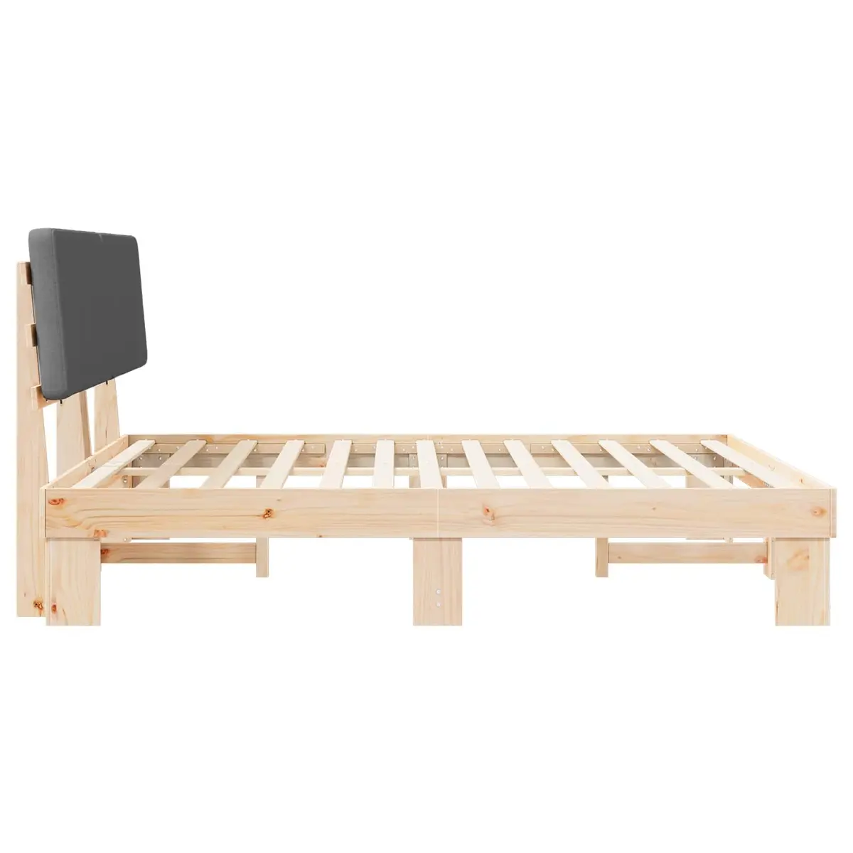 Grey Bed Frame with Upholstered Headboard 180x200cm Platform Slatted Base