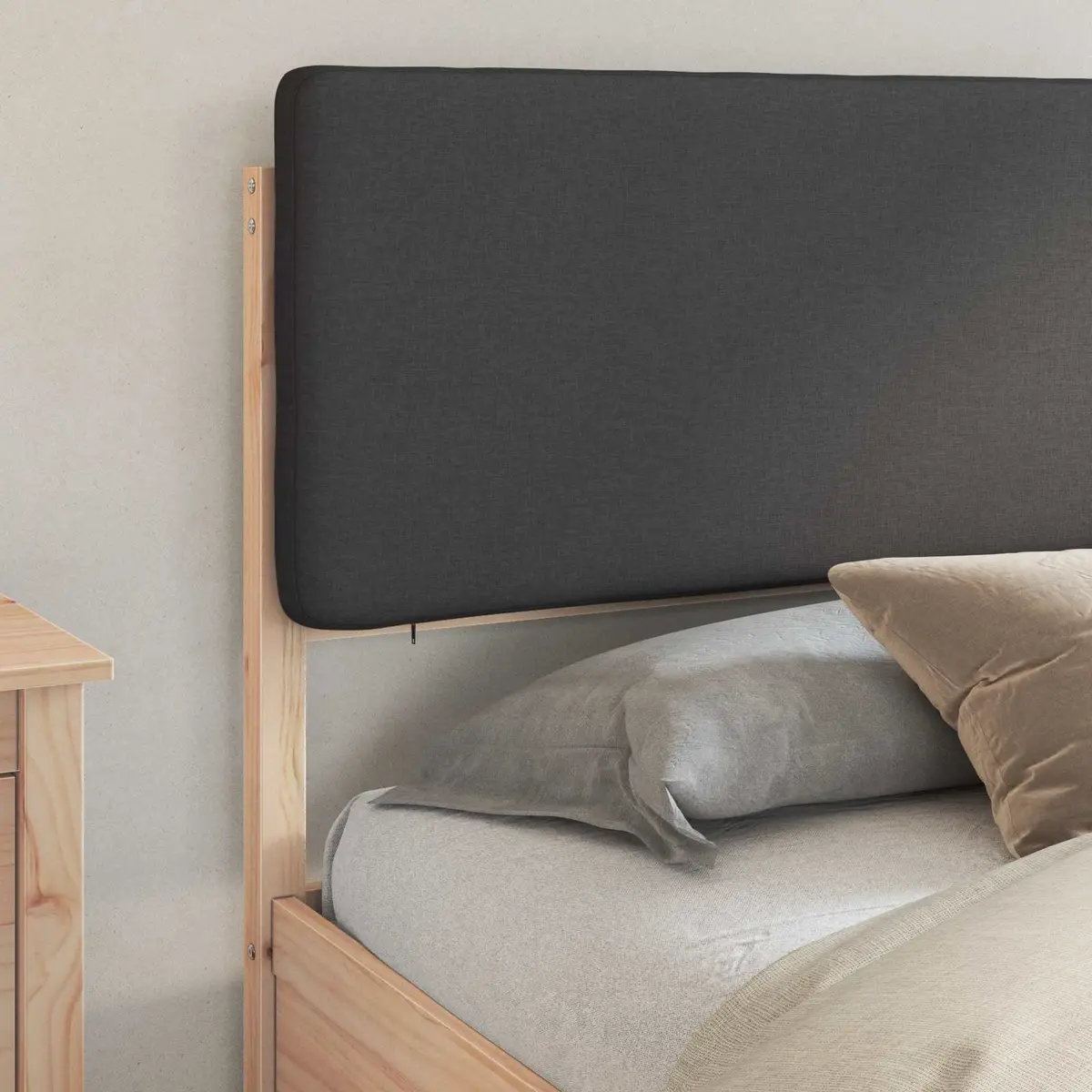 Dark Grey Bed Frame 180 x 200 cm with Upholstered Headboard
