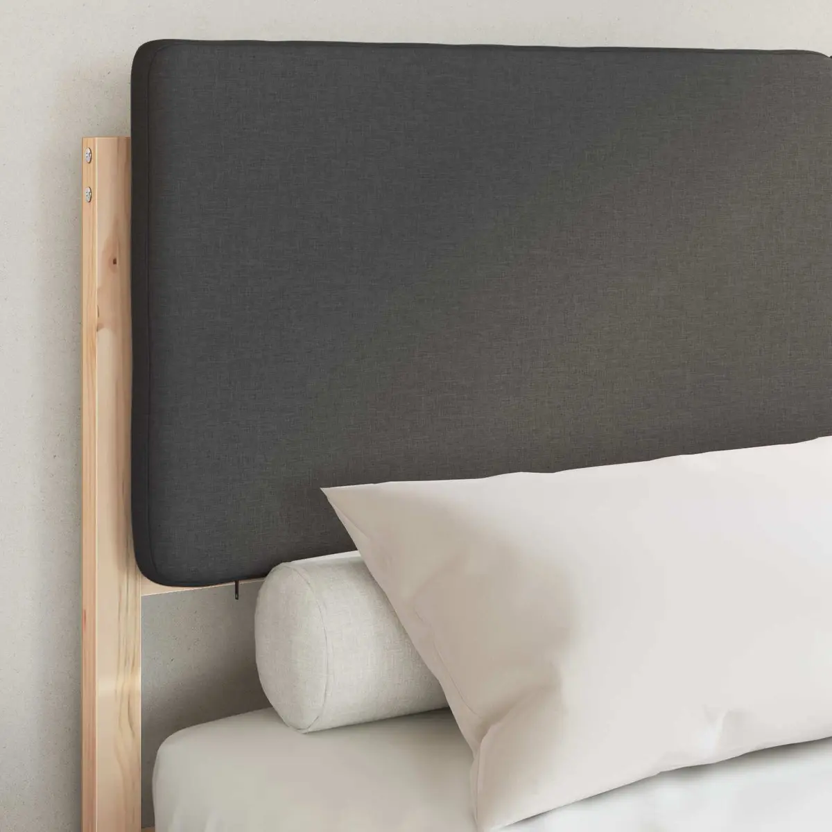 Grey Bed Frame with Upholstered Headboard 135 x 190 cm