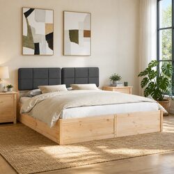 Grey Bed Frame with Upholstered Headboard - Dimensions 180 x 200 cm