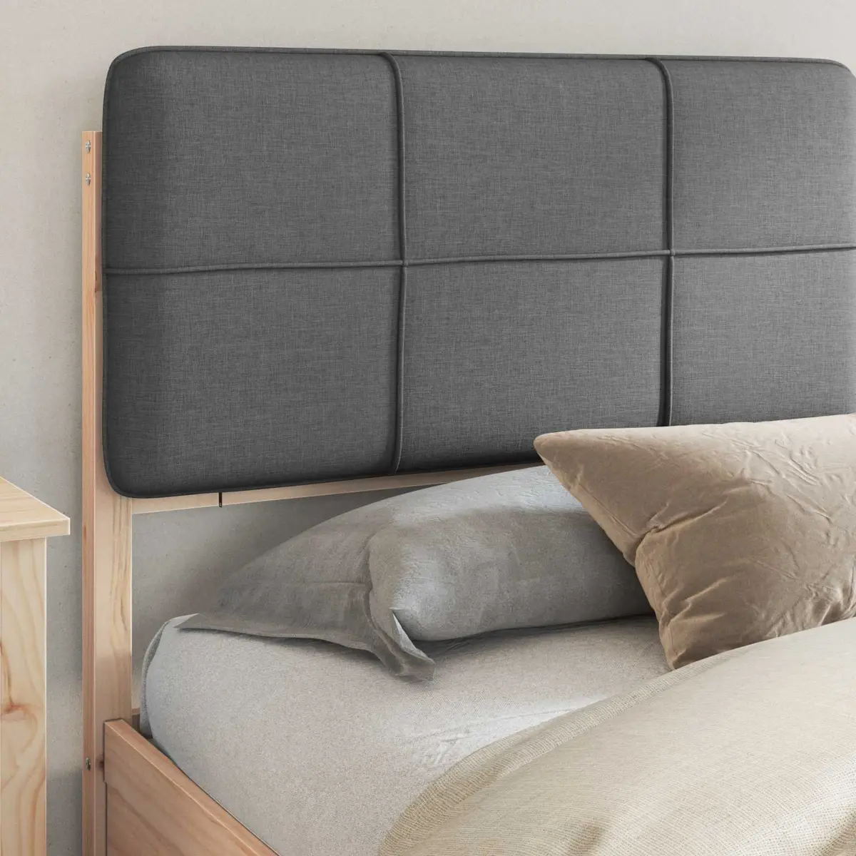 Bed Frame for Bedroom Grey 180 x 200 cm Upholstered Headboard Modern Furniture