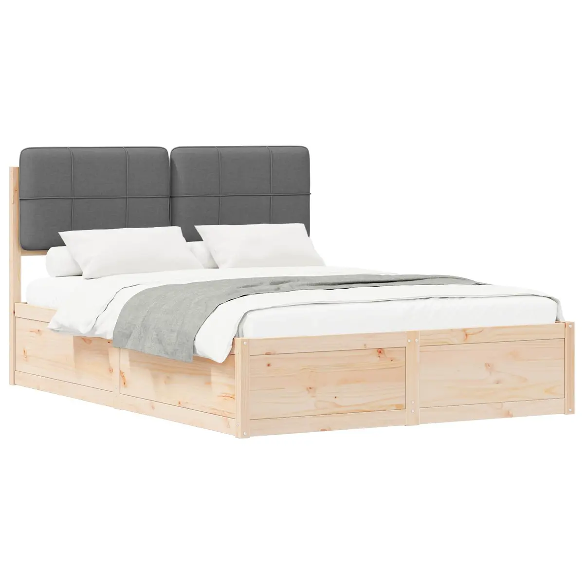 Bed Frame for Bedroom Grey 135 x 190 cm Modern Wooden Platform with Upholstered Headboard