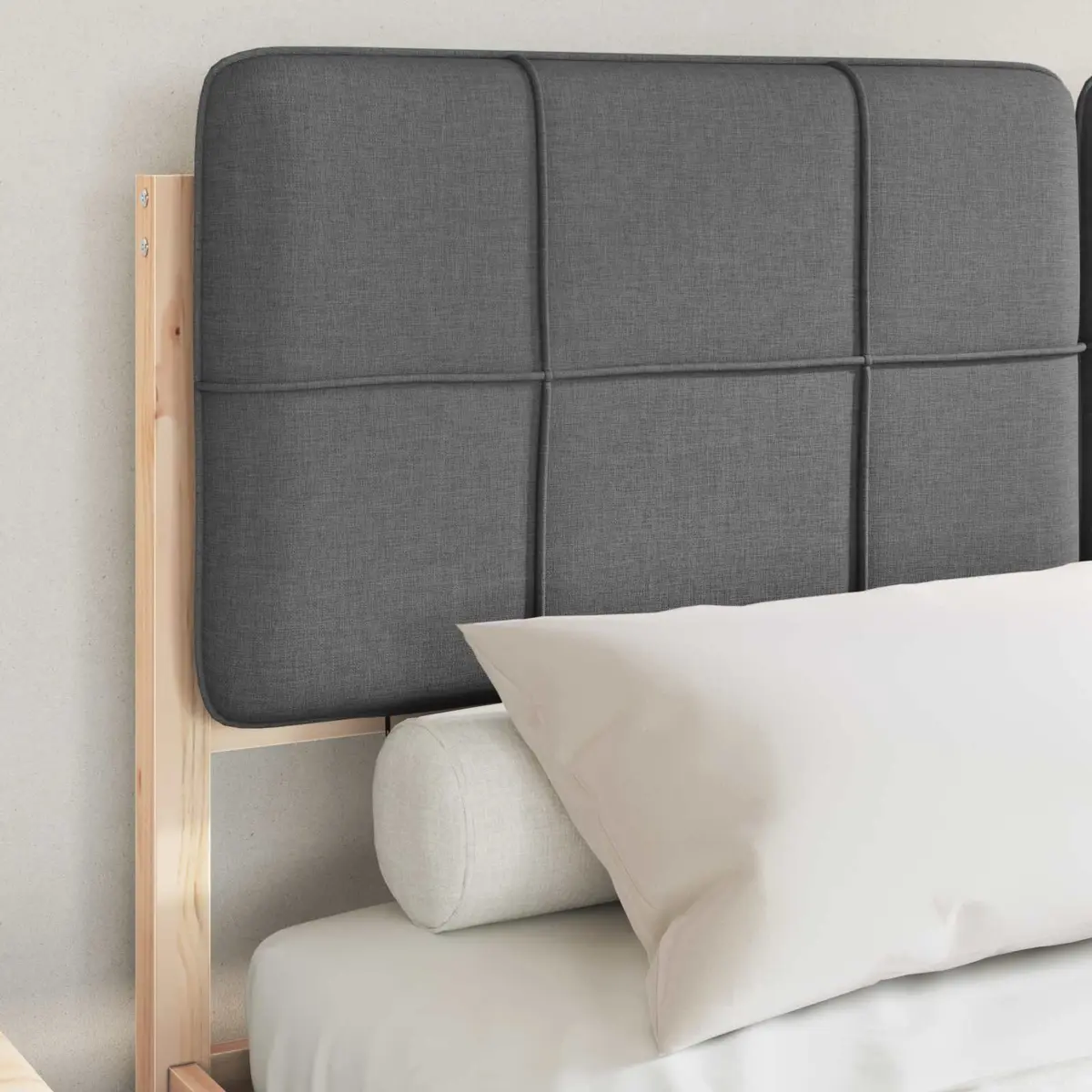 Bed Frame for Bedroom Grey 135 x 190 cm Modern Wooden Platform with Upholstered Headboard