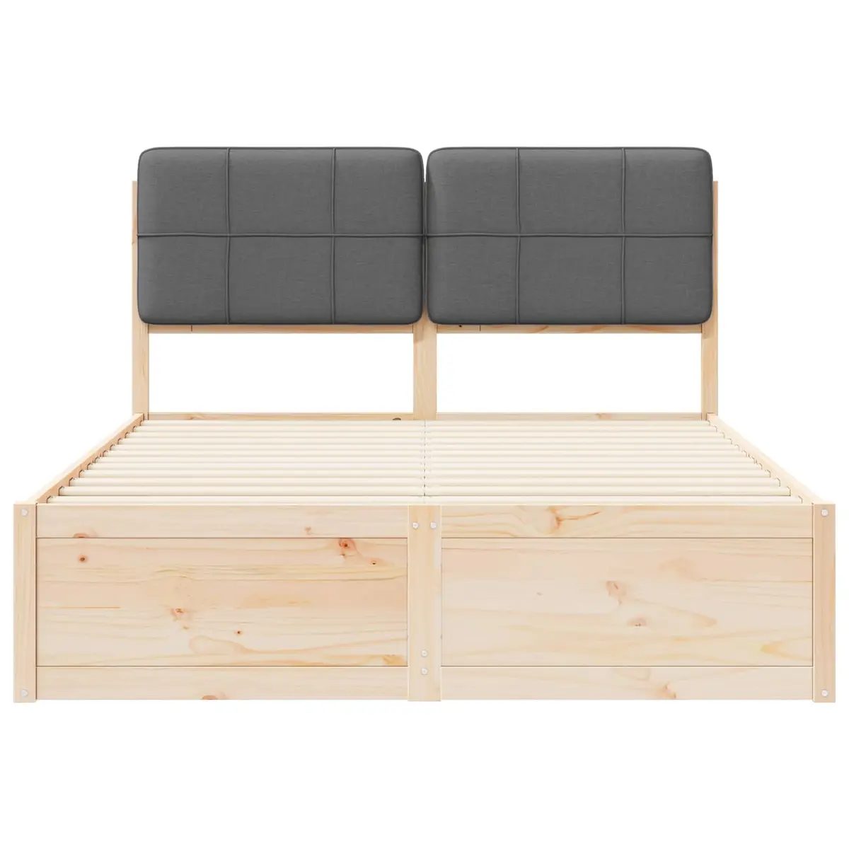 Bed Frame for Bedroom Grey 135 x 190 cm Modern Wooden Platform with Upholstered Headboard