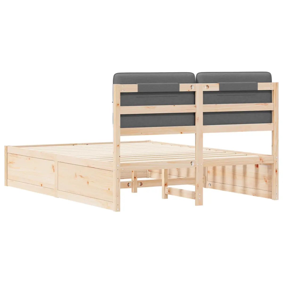 Bed Frame for Bedroom Grey 135 x 190 cm Modern Wooden Platform with Upholstered Headboard