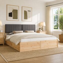 Bed Frame 180 x 200 cm – Solid Pine Wood with Upholstered Headboard