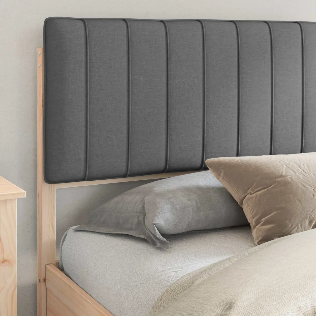 Bed Frame with Upholstered Headboard Dark Grey 180 x 200 cm Solid Pine Wood