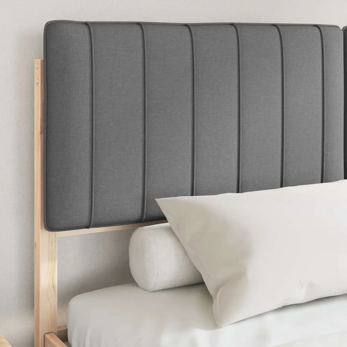 Wooden Bed Frame with Upholstered Headboard Platform Slatted Base Grey 150x200cm