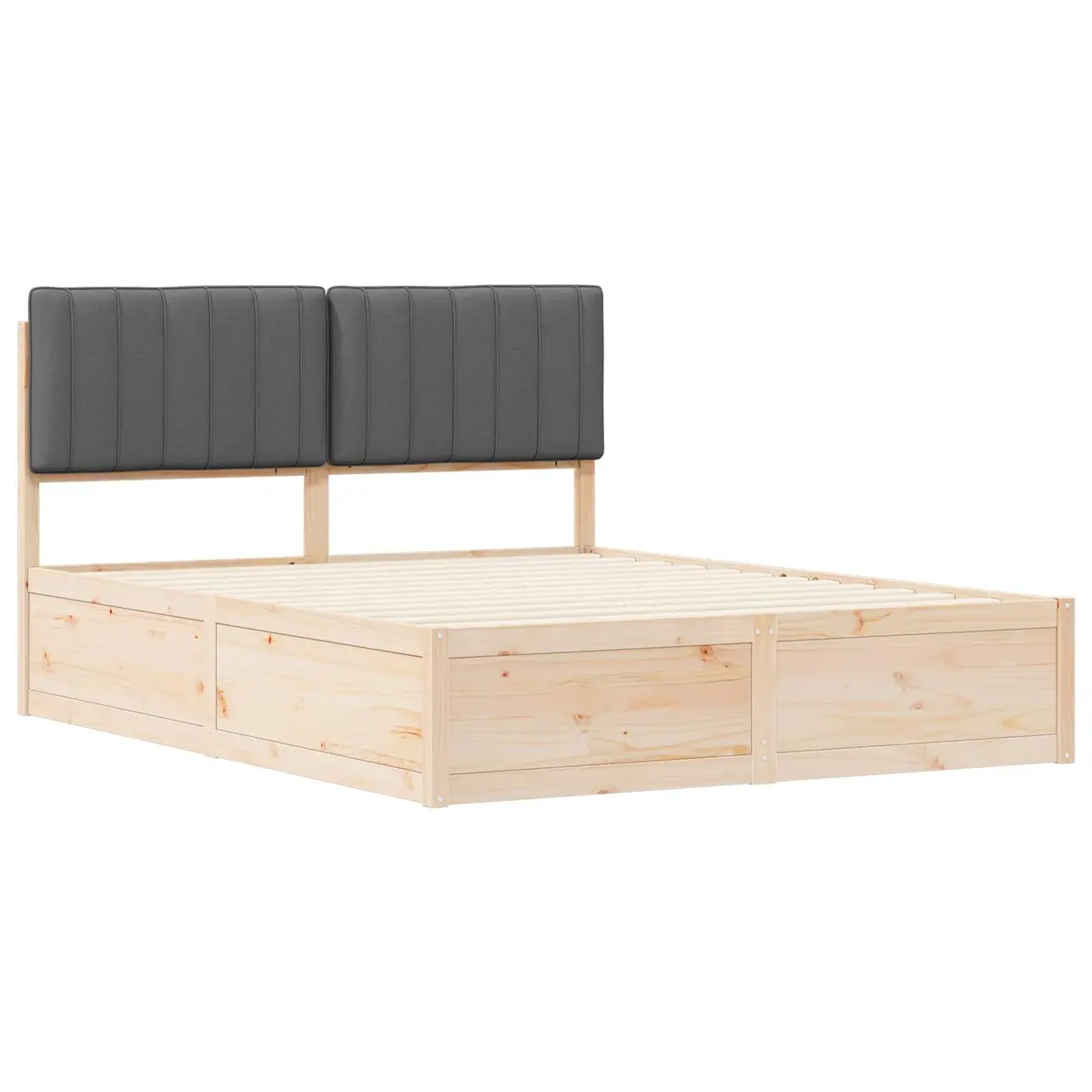 Wooden Bed Frame with Upholstered Headboard Platform Slatted Base Grey 150x200cm