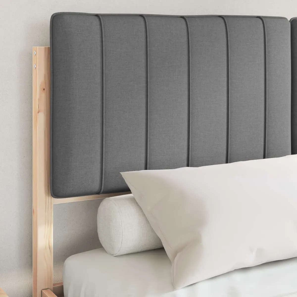 Bed Frame for Bedroom with Upholstered Headboard Grey 135 x 190 cm