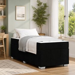 90 x 190 cm Bed Frame with Mattress: Black Fabric, Pocketed Coil