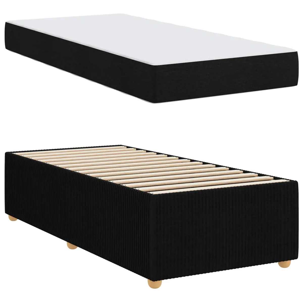 Bed Frame with Mattress for Bedroom Black 90 x 190 cm Fabric Modern