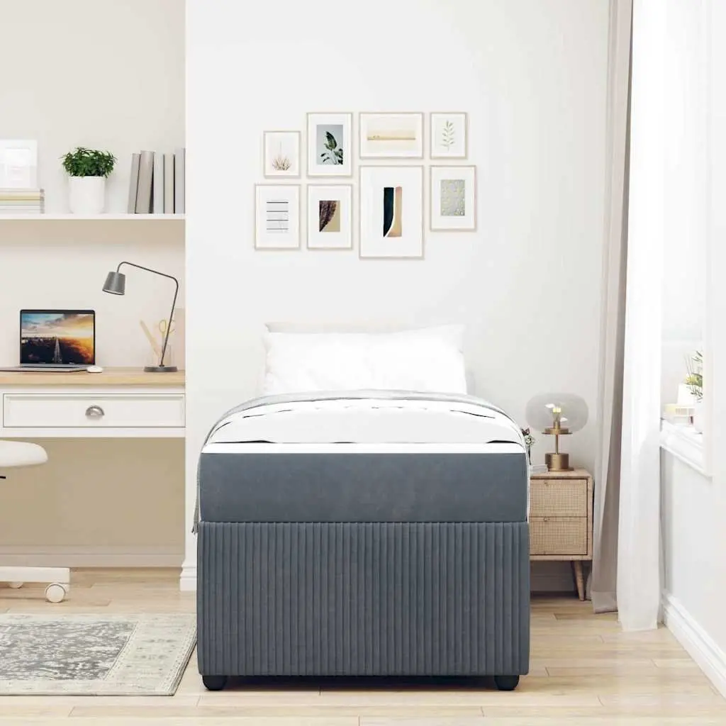 Bed Frame with Mattress Grey 90 x 190 cm Fabric Slatted Modern Bedroom Furniture