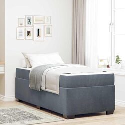 Grey Upholstered Bed Frame with Pocketed Coil Mattress - Specs Included