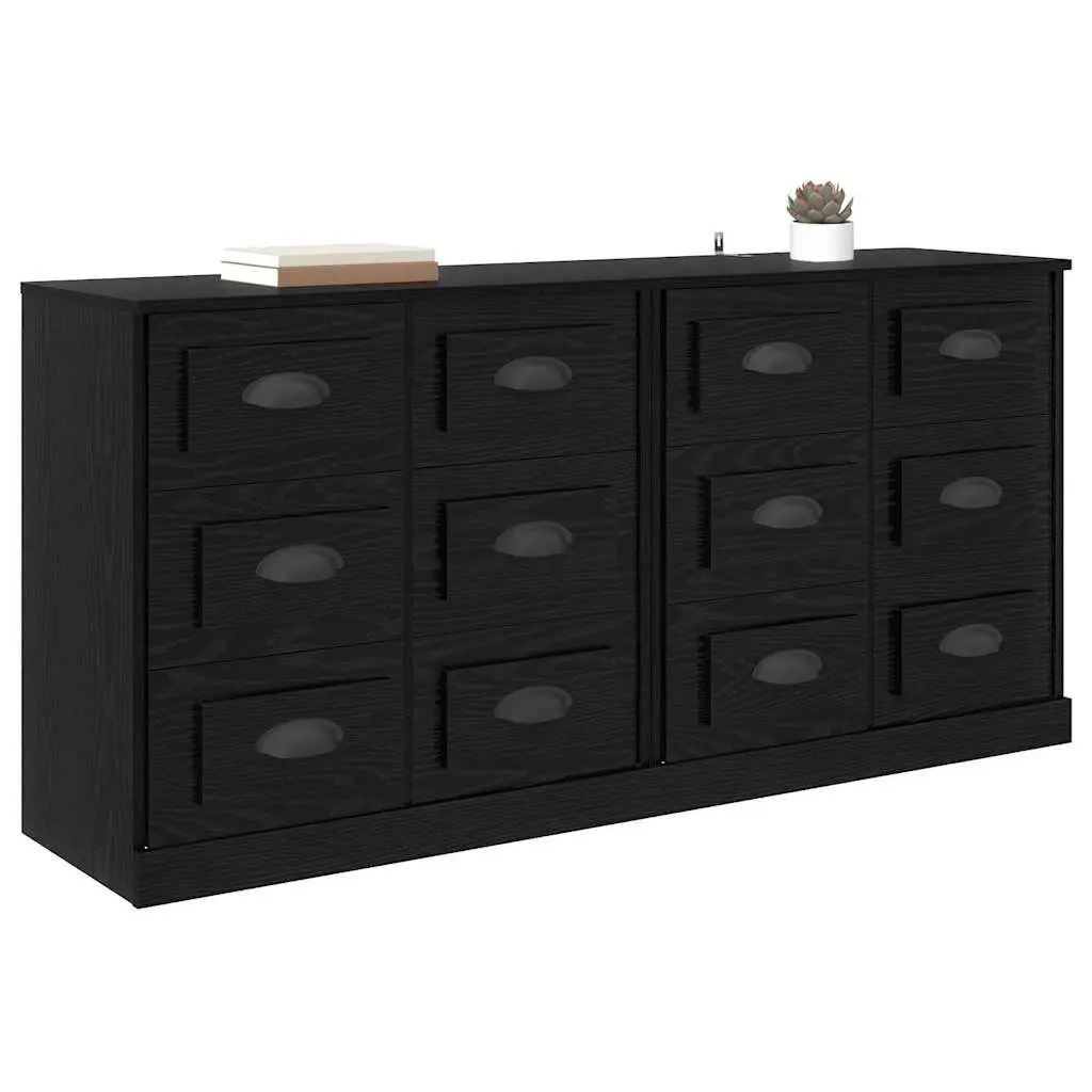 Black Engineered Wood Sideboards Set 2 pcs Modern Storage Cabinet Dining Living