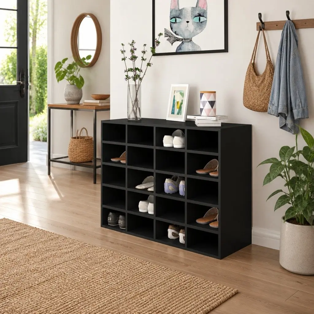 Shoe Rack Organiser Wall Mount 20 Compartments Black Storage Cabinet