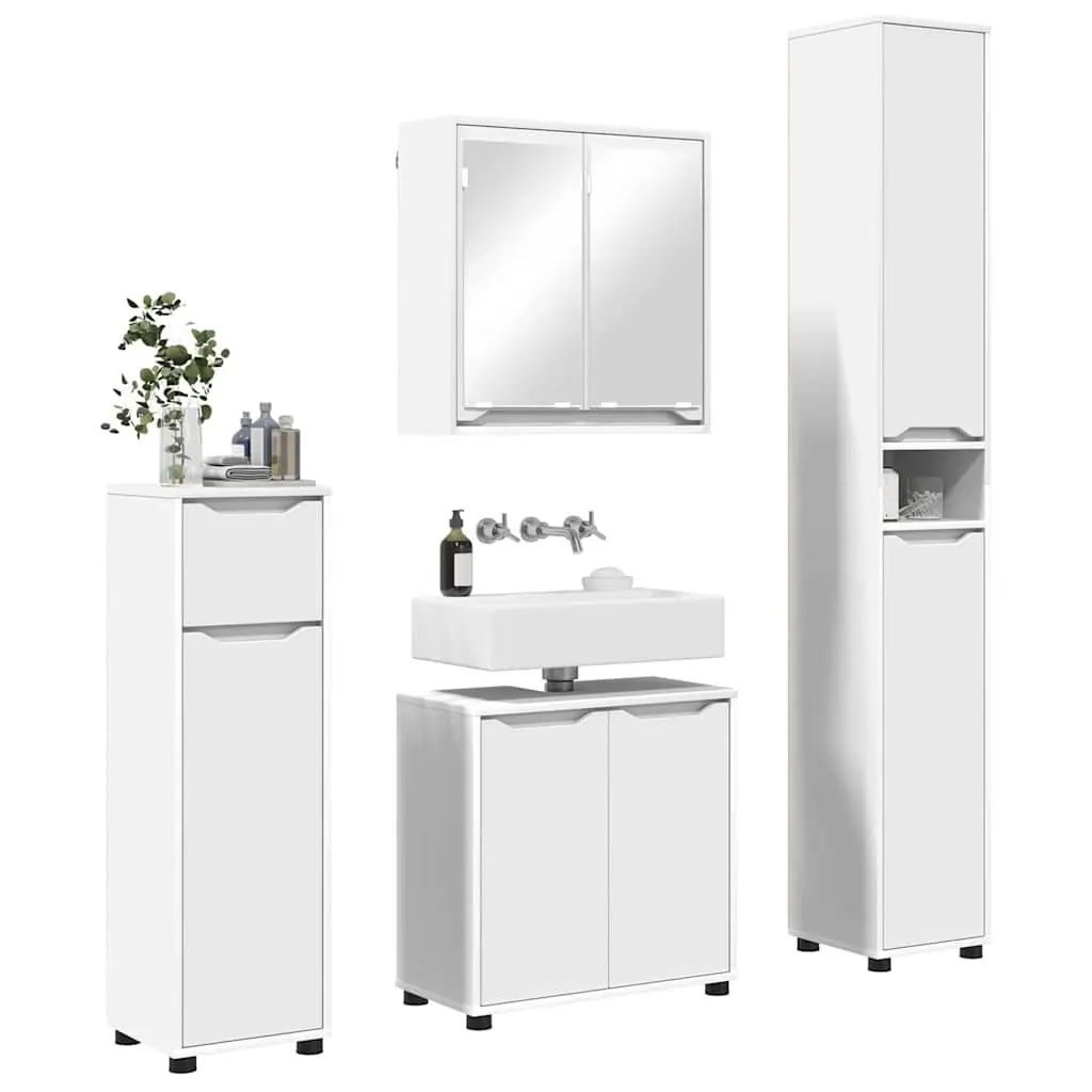 4 Piece Modern Bathroom Set White Storage Cabinets Basin Mirror Vanity