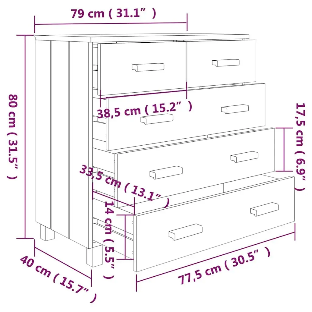 Sideboard Buffet for Living Room Dining Room Hallway 79x40x80 cm Solid Pine Wood Drawer Cabinet
