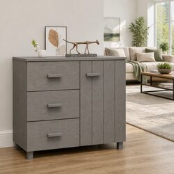 Sideboard Solid Pinewood Grey Storage Cabinet with Sliding Drawers Buffet