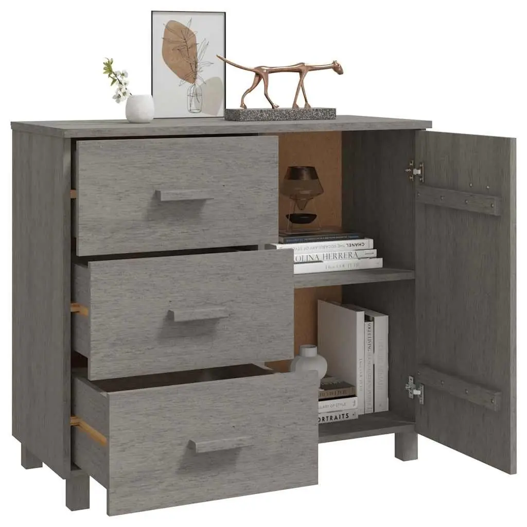 Sideboard Solid Pinewood Grey Storage Cabinet with Sliding Drawers Buffet