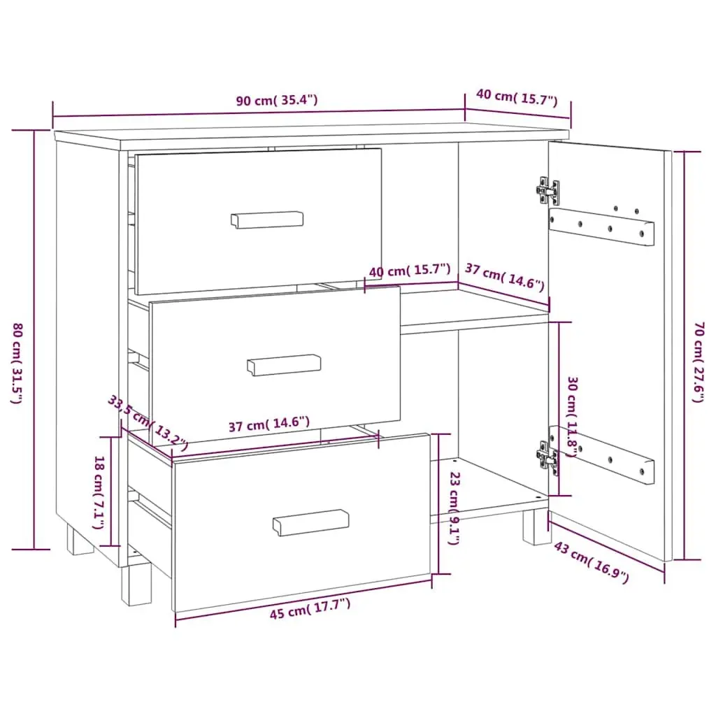 Sideboard Solid Pinewood Grey Storage Cabinet with Sliding Drawers Buffet