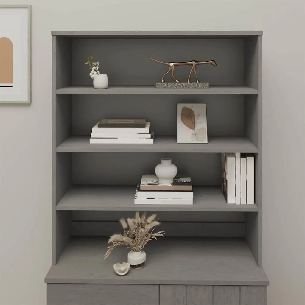 Grey Solid Wood Highboard with Three Shelves 90x30x100cm
