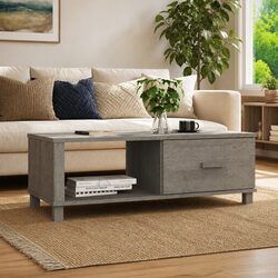 Wooden Coffee Table with Drawer Storage Compartment Grey Accent Side Table