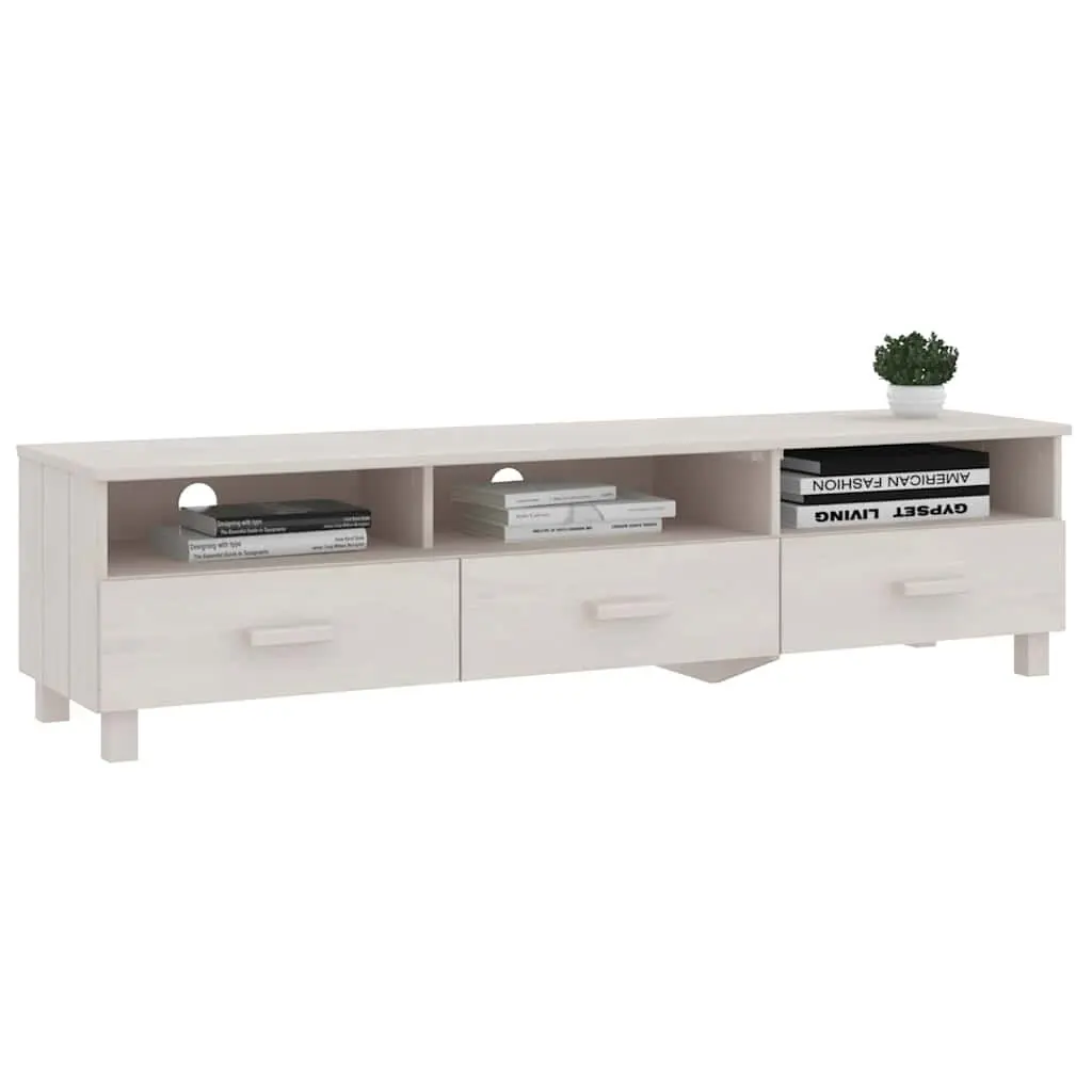 TV Cabinet Living Room 158x40x40cm Solid Pine Wood Entertainment Unit with 3 Drawers