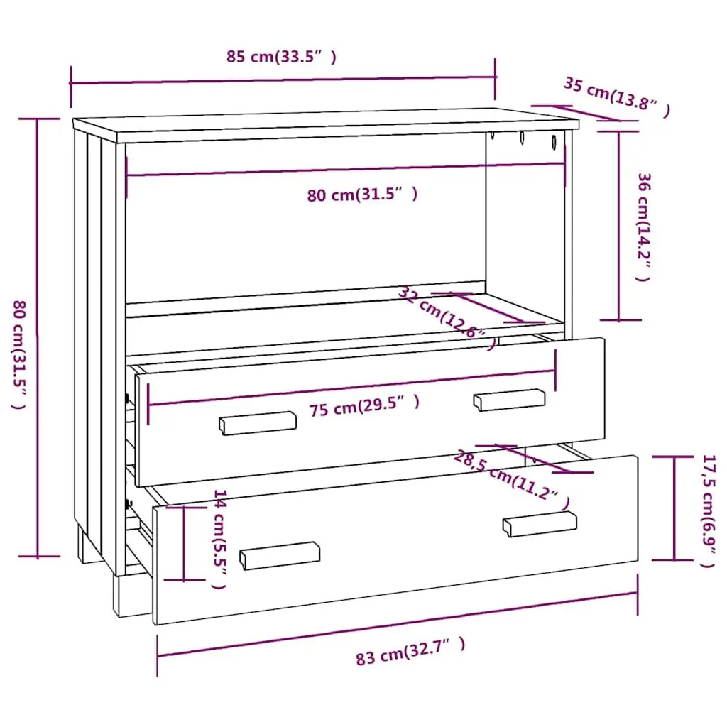 Wooden Sideboard Storage Cabinet for Home 85 x 35 x 80 cm Grey