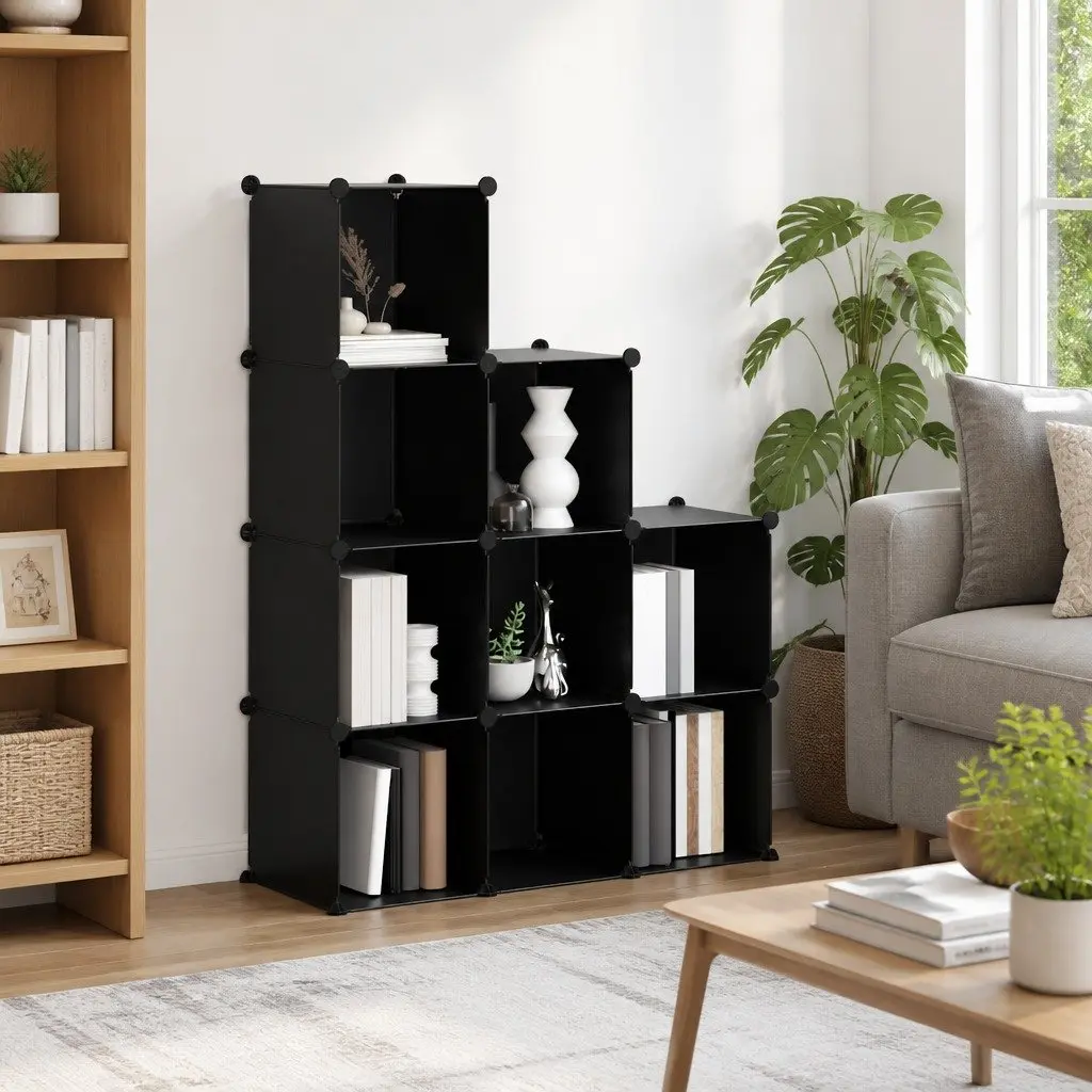Black Plastic 9-Cube Storage Shelf