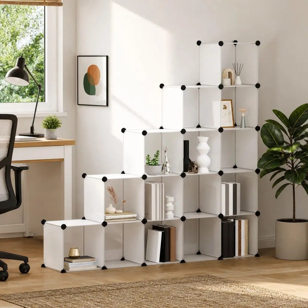 Storage Cube Organiser Home Office 15 Cubes Modular Shelving Unit Transparent PP Plastic