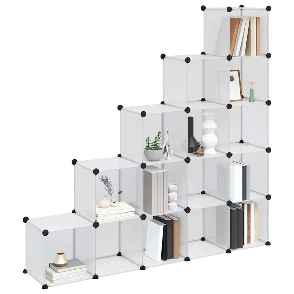 Storage Cube Organiser Home Office 15 Cubes Modular Shelving Unit Transparent PP Plastic