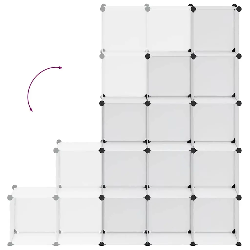 Storage Cube Organiser Home Office 15 Cubes Modular Shelving Unit Transparent PP Plastic