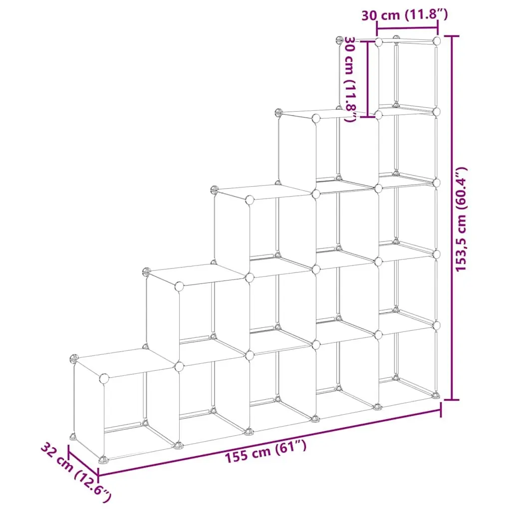 Storage Cube Organiser Home Office 15 Cubes Modular Shelving Unit Transparent PP Plastic