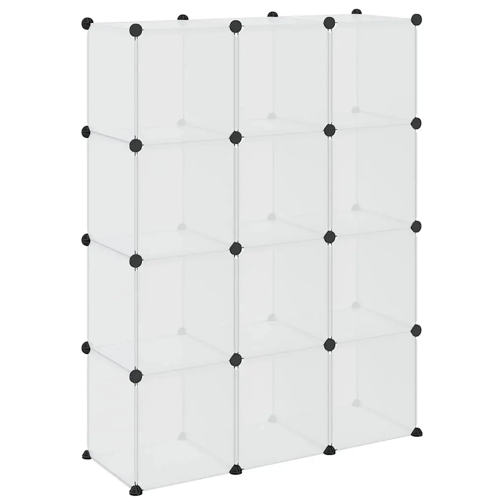 Storage Cube Organiser for Home 12 Cubes Transparent Plastic Closet Shelf Unit