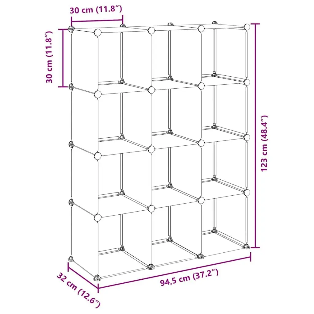 Storage Cube Organiser for Home 12 Cubes Transparent Plastic Closet Shelf Unit