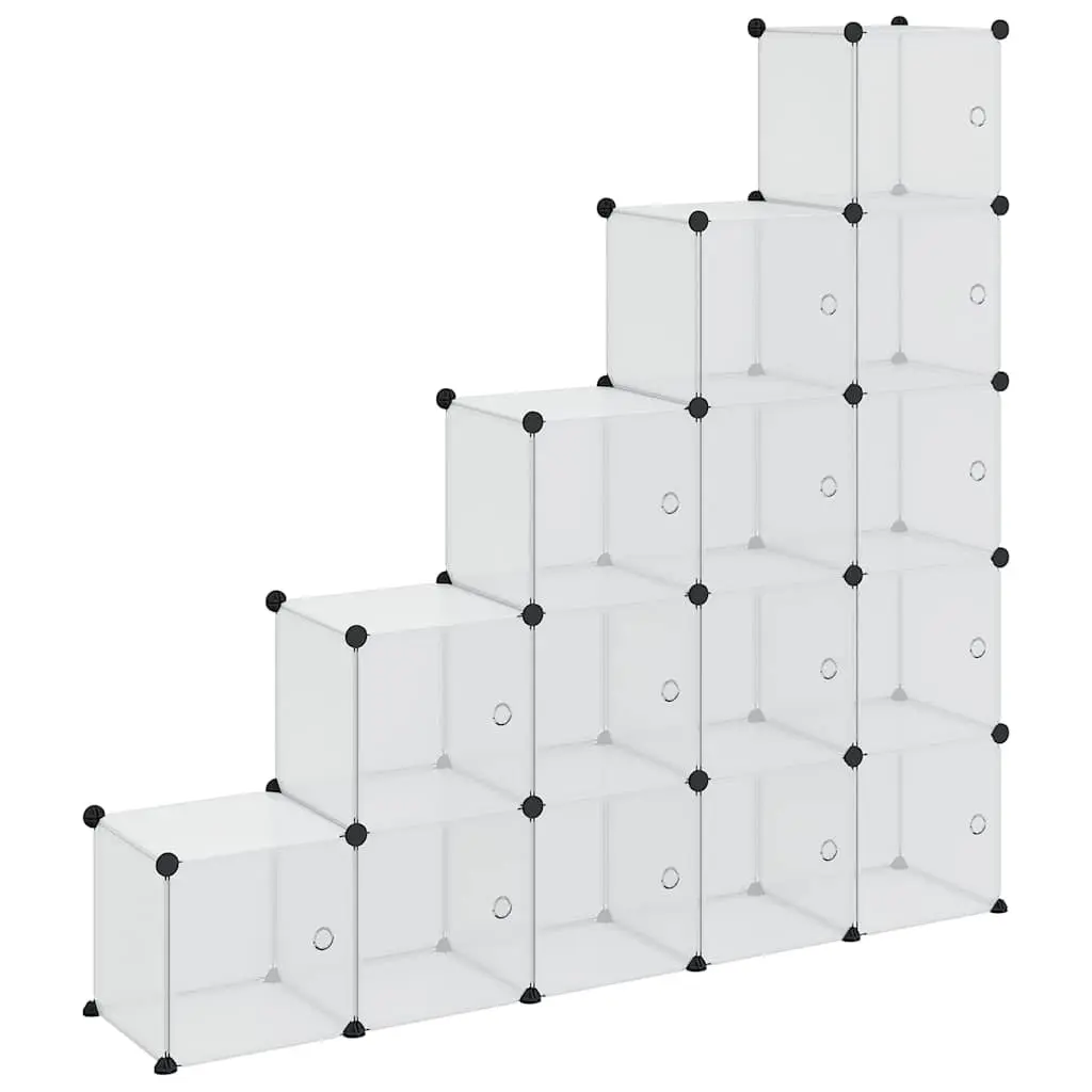 Storage Cube Organiser for Home Office 15 Cubes with Doors Transparent Modular Shelving Unit