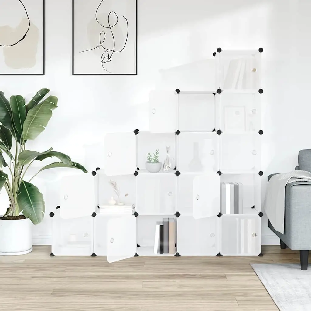 Storage Cube Organiser for Home Office 15 Cubes with Doors Transparent Modular Shelving Unit