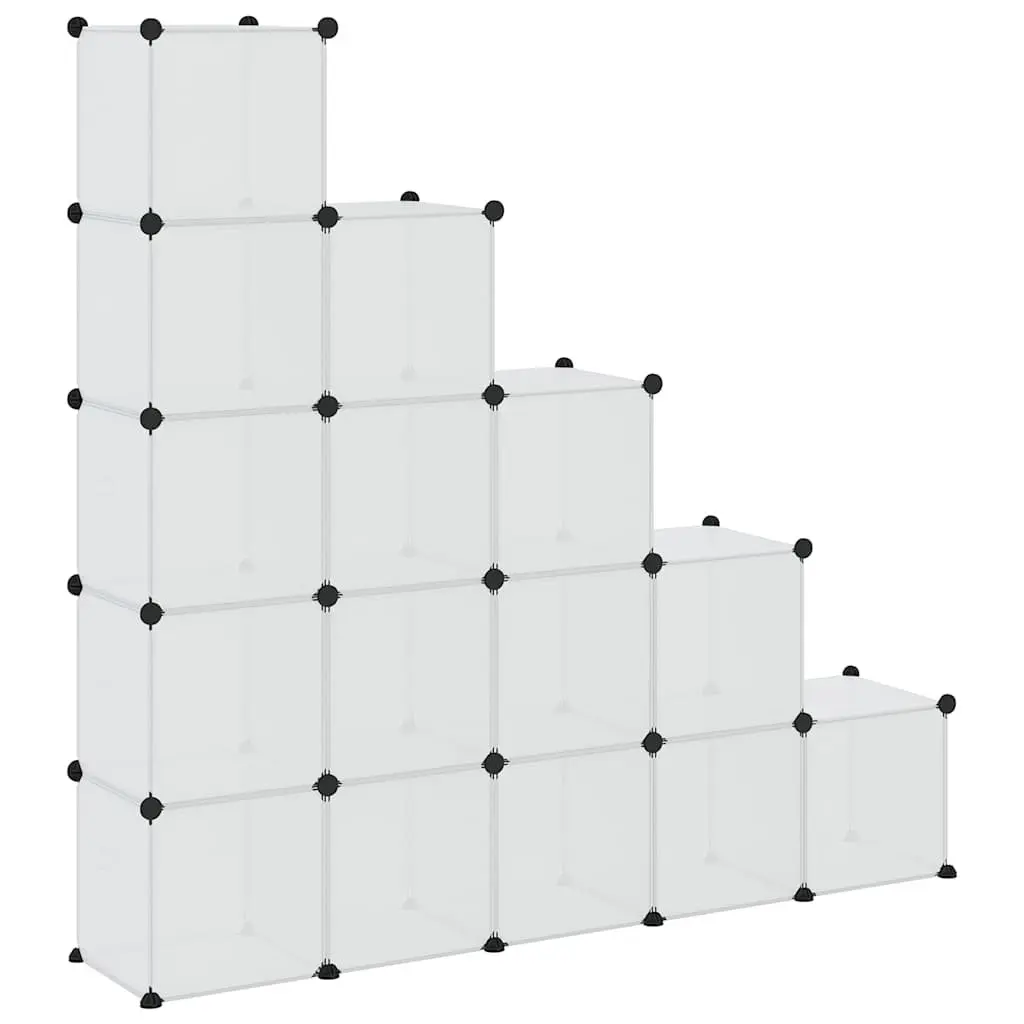 Storage Cube Organiser for Home Office 15 Cubes with Doors Transparent Modular Shelving Unit